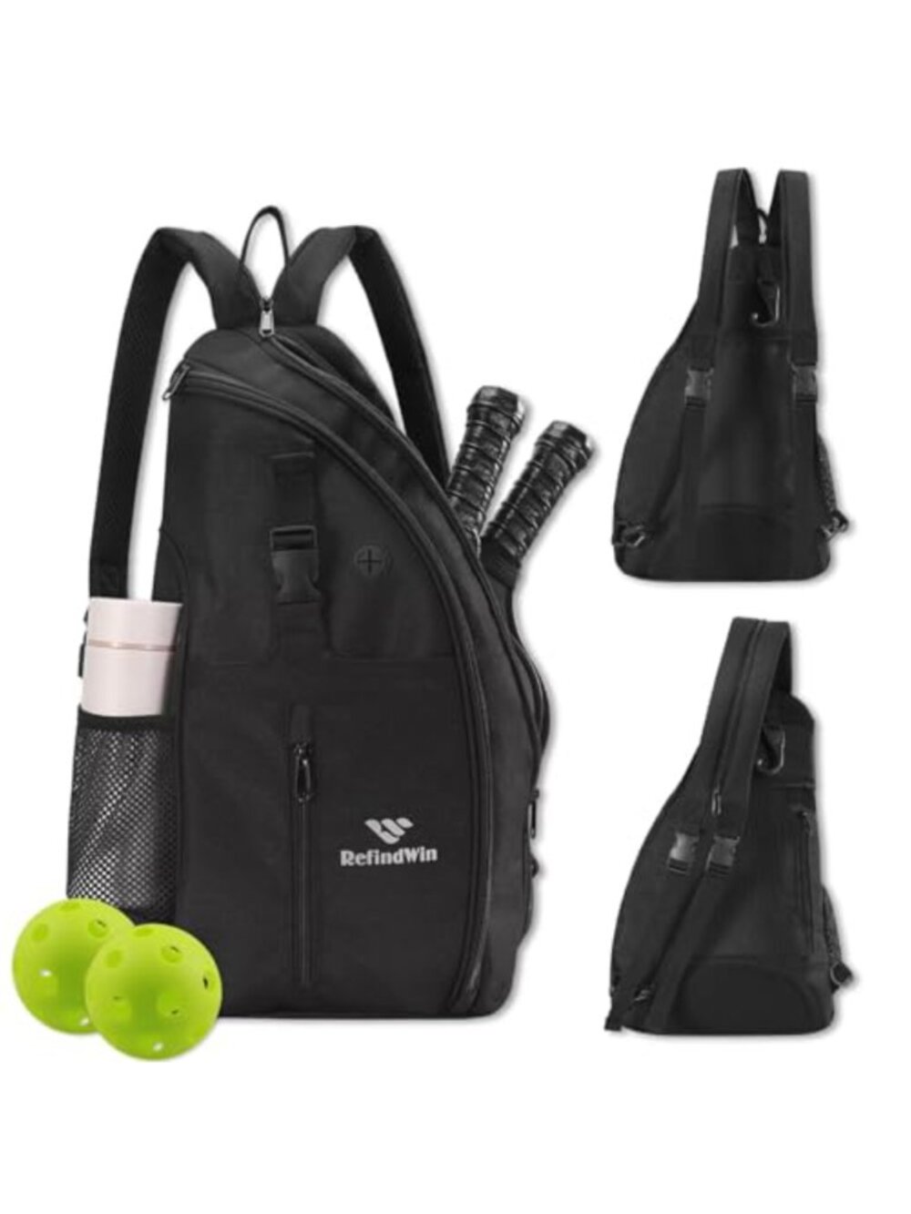 Pickleball Sling Bag Adjustable Crossbody Backpack Polyester Large